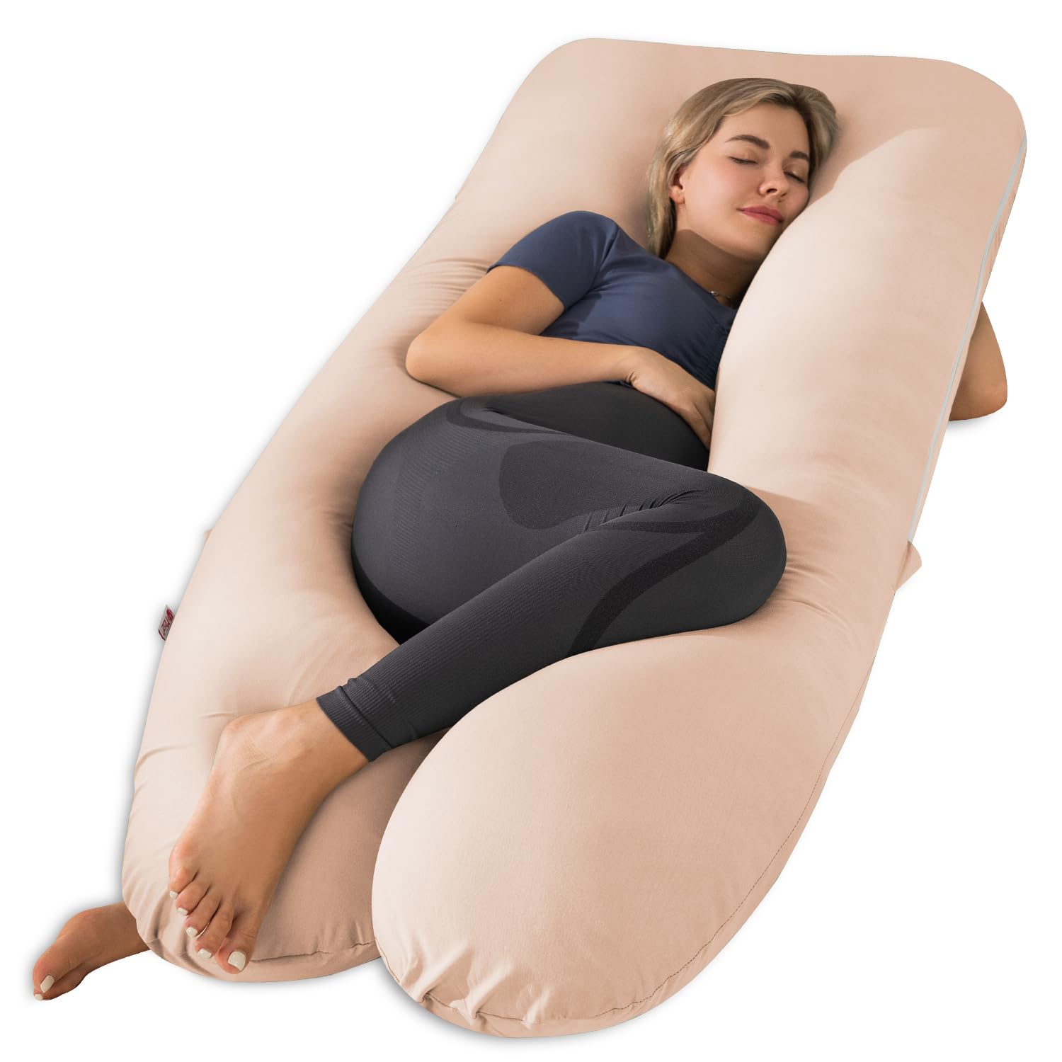 Meiz Pregnancy Pillows, Pregnancy Pillows for Sleeping Cooling, U Shaped Full Body Pillow for Adult, Rayon Cover from Bamboo, Light Apricot…