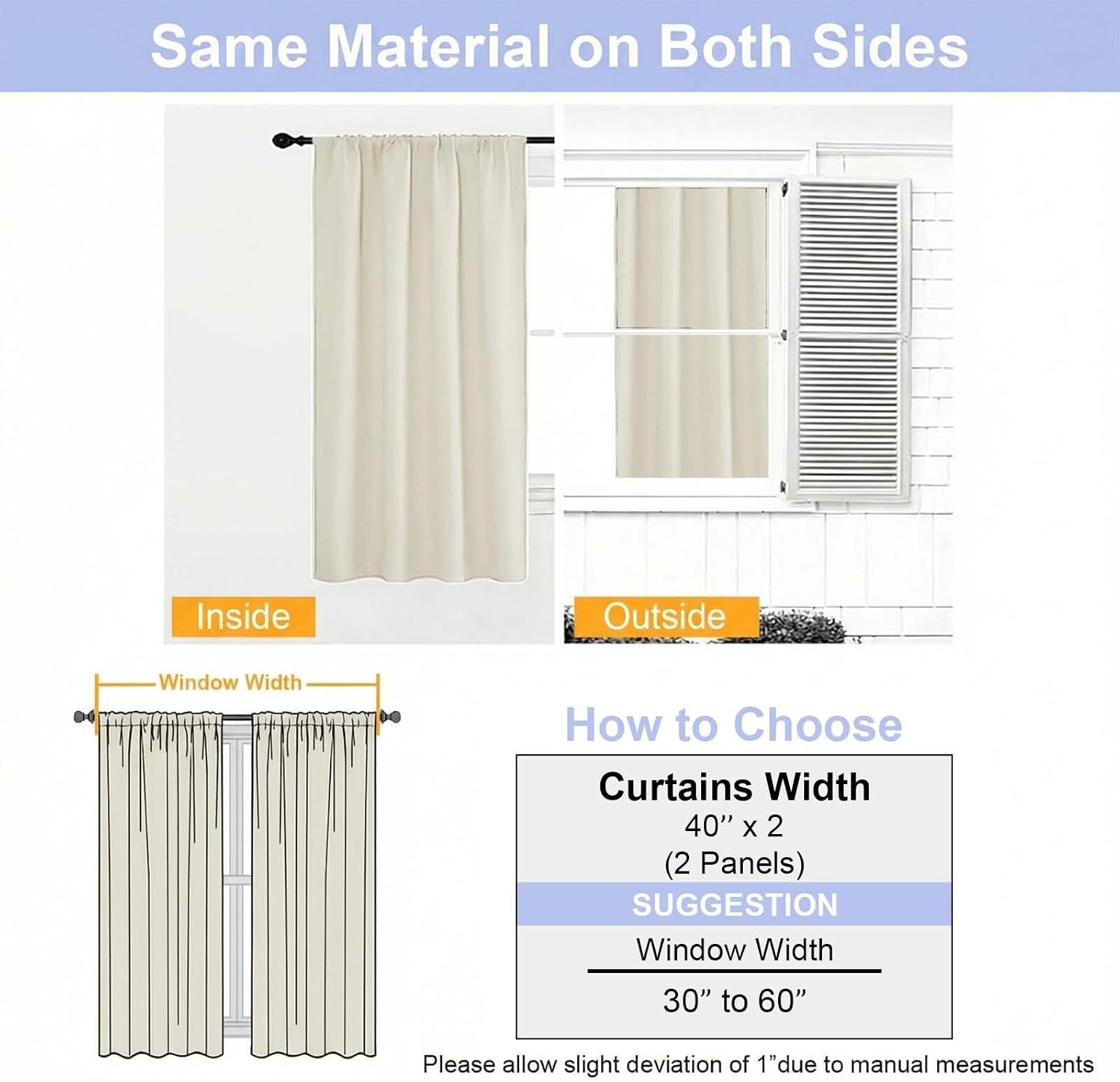 Simplebrand Ava Light Beige Short Light Filtering Curtains for Bedroom 45 Inches Long 2 Panels Set, Solid Thermal Insulated, Energy Saving…