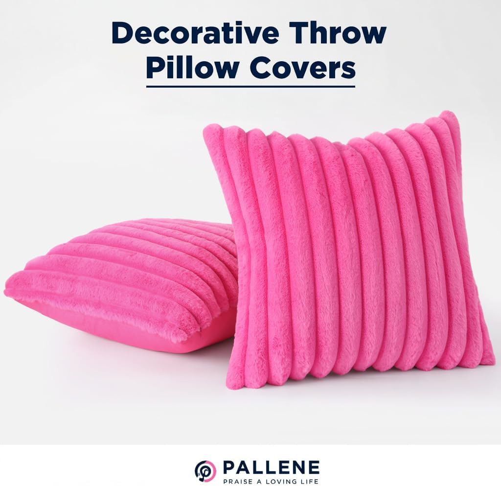 Pallene Faux Fur Plush Throw Pillow Covers 22x22 Set of 2, Luxury Soft Fluffy Striped Decorative Pillow Covers for Sofa, Couch, Living…