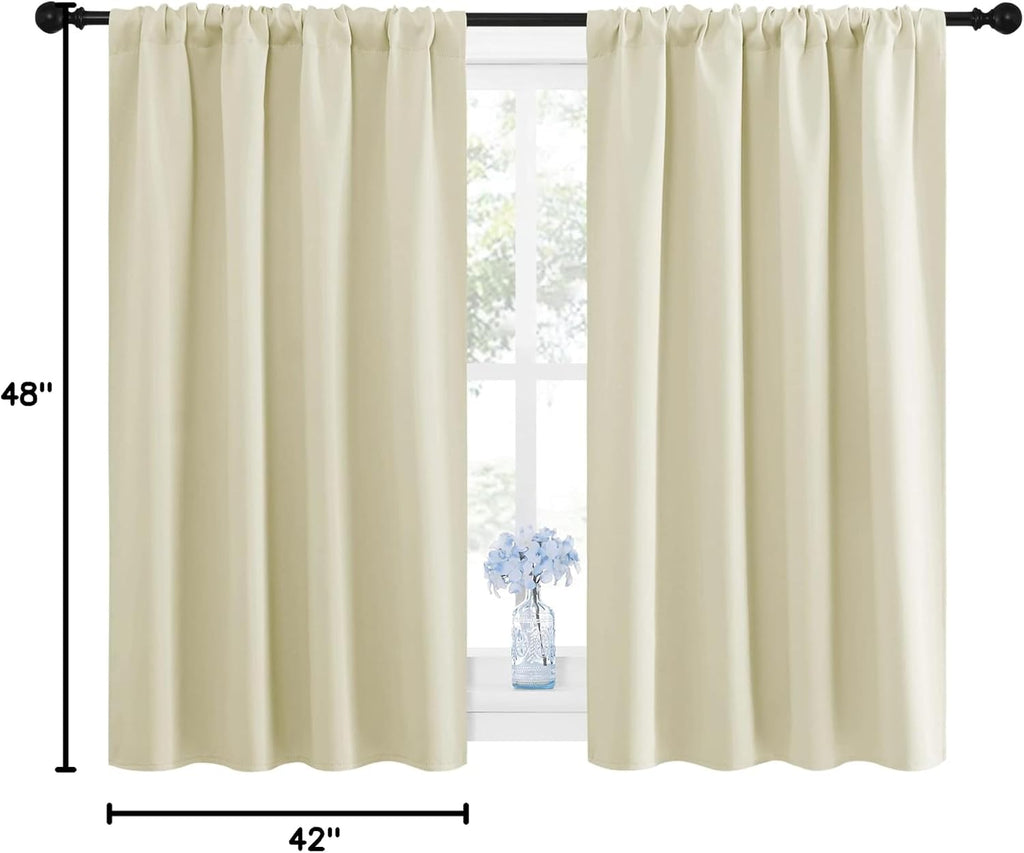 NICETOWN Blackout Curtains for Bedroom, Home Decorations Thermal Insulated Solid Rod Pocket Blackout Drapes for Cafe (Beige, One Pair, 42…