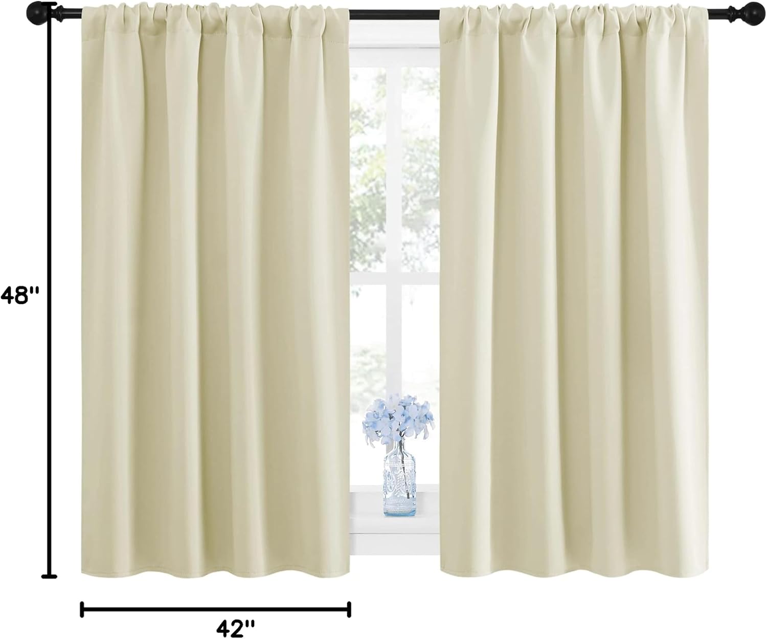 NICETOWN Blackout Curtains for Bedroom, Home Decorations Thermal Insulated Solid Rod Pocket Blackout Drapes for Cafe (Beige, One Pair, 42…