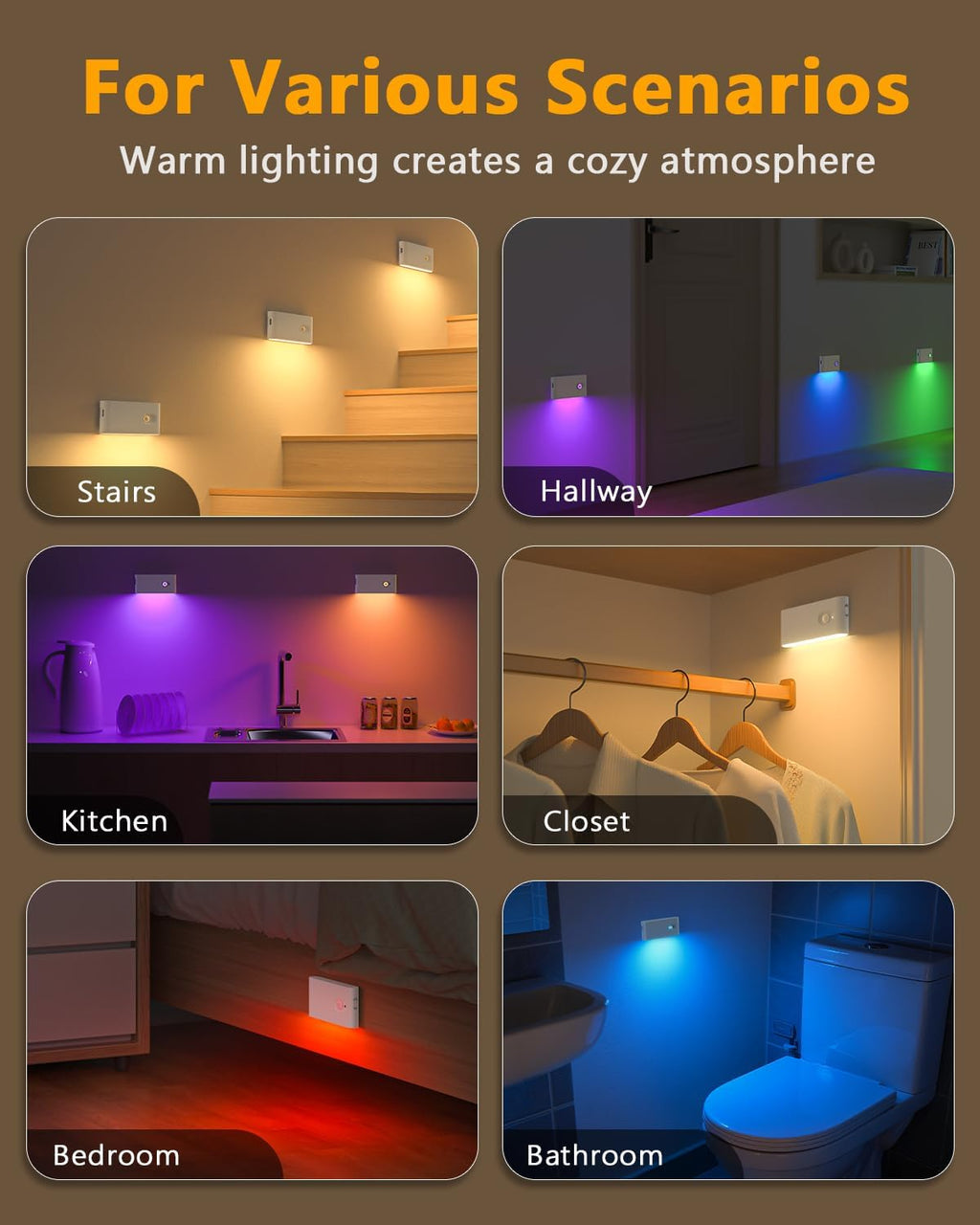 WILLED Stair Lights Indoor RGB & Warm White, Rechargeable Motion Sensor Night Light, Wireless Motion Sensor Lights Indoor for…