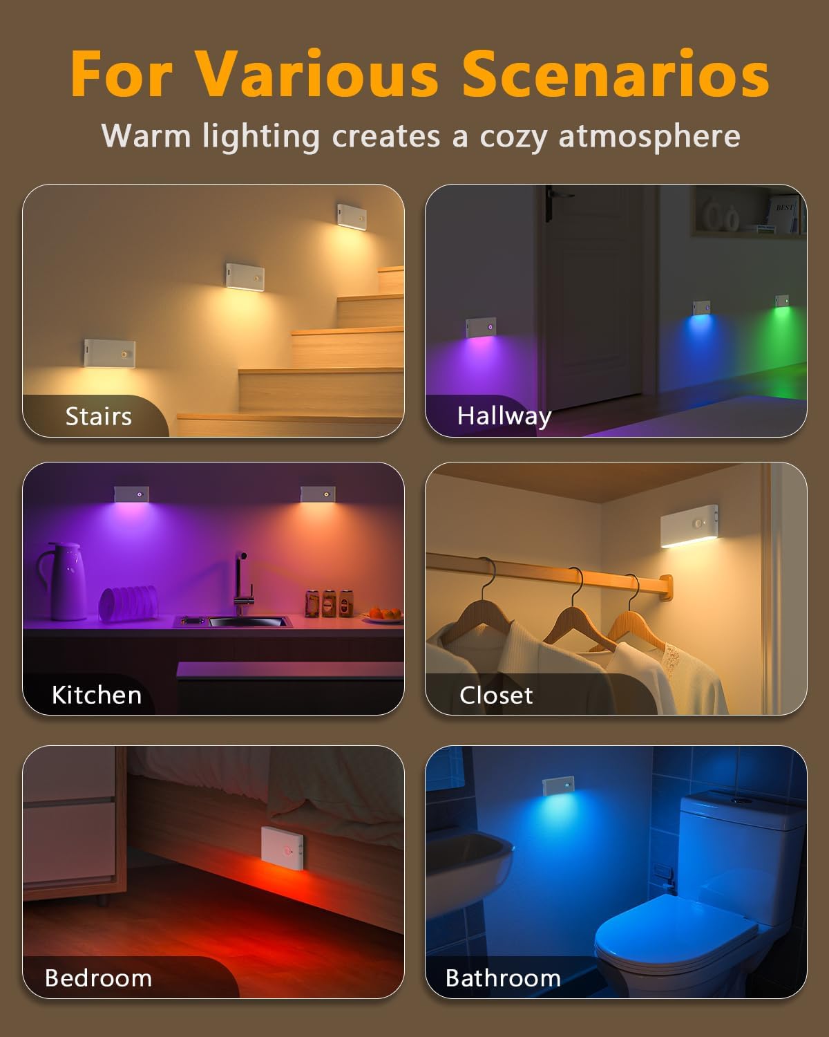 WILLED Stair Lights Indoor RGB & Warm White, Rechargeable Motion Sensor Night Light, Wireless Motion Sensor Lights Indoor for…
