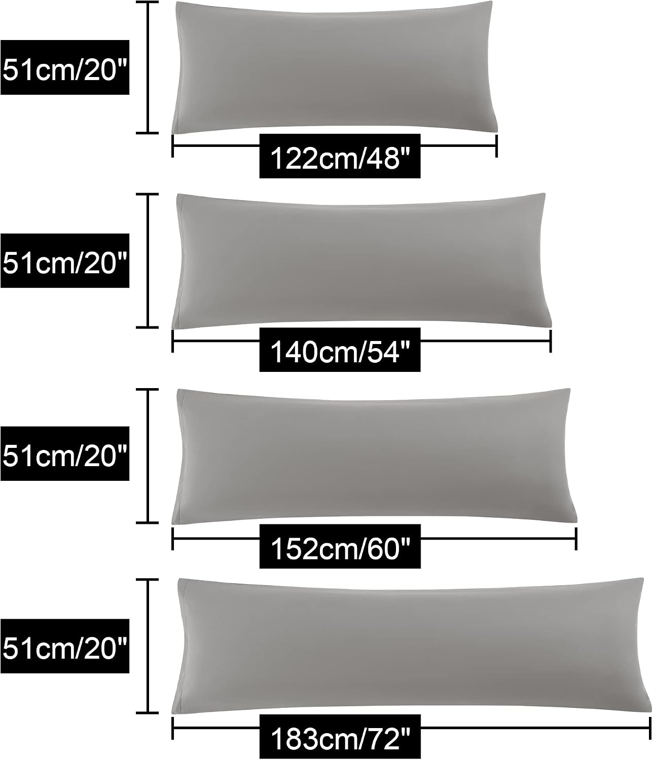 uxcell Soft Microfiber Body Pillow Cover with Zipper Closure, Long Pillow Cases for Body Pillows Weave for 90 GSM Polyester, Grey Body (20"…