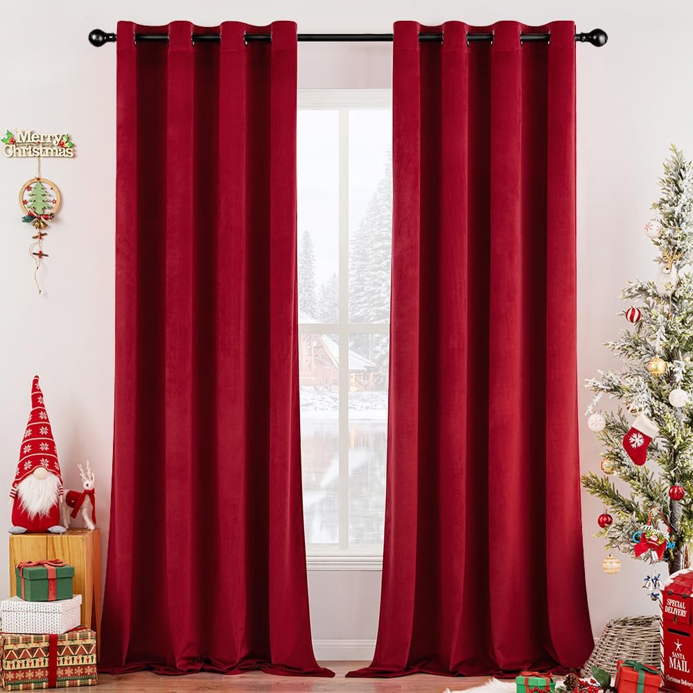 MIULEE Christmas Red Velvet Curtains Elegant Grommet Curtains Thermal Insulated Soundproof Room Darkening Curtains/Drapes for Classical…