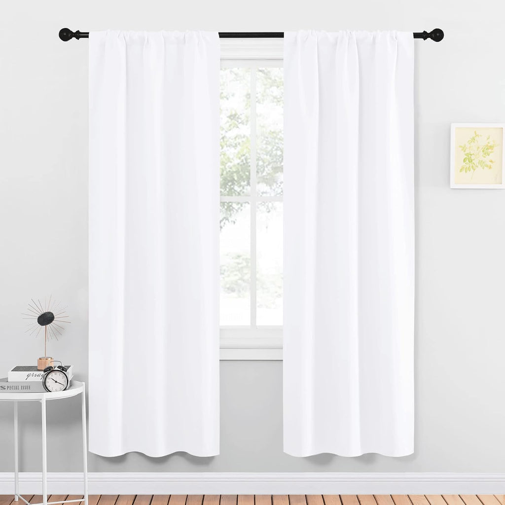 NICETOWN White Curtains 50% Blackout White Curtain Set, Modern Design Solid Rod Pocket Draperies/Drapes for Living Room, Window Dressing…