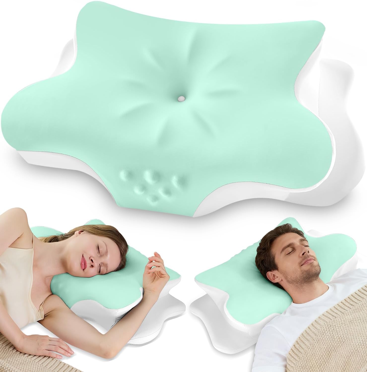 Vjasd Cervical Neck Pillow for – Ergonomic Memory Foam Pillow for Side Sleeper Contour Orthopedic Bed Pillow for Neck Support with Cooling…
