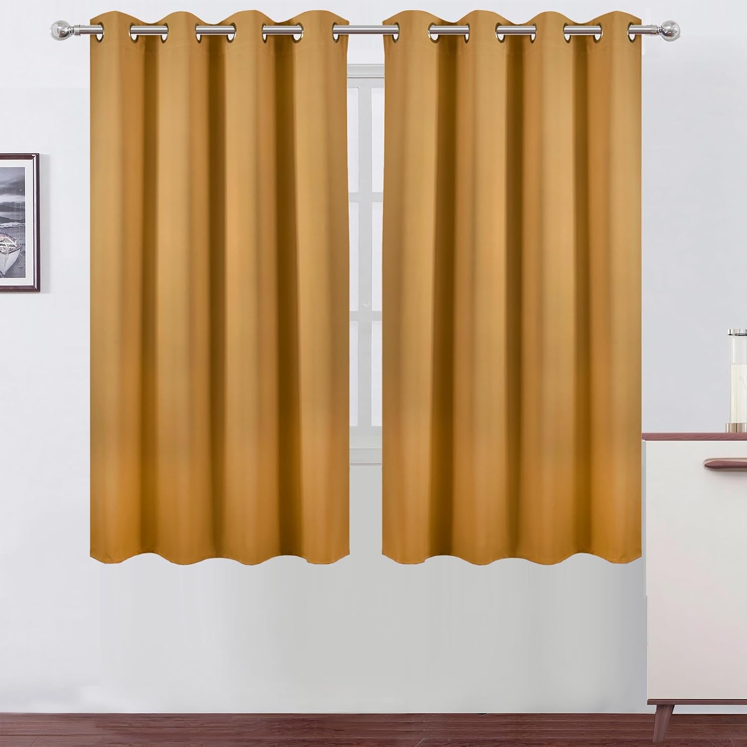 Lemomo Mustard Yellow Blackout Curtains 52 x 63 Inch Length/Set of 2 Curtain Panels/Thermal Insulated Room Darkening Curtains for Bedroom a…