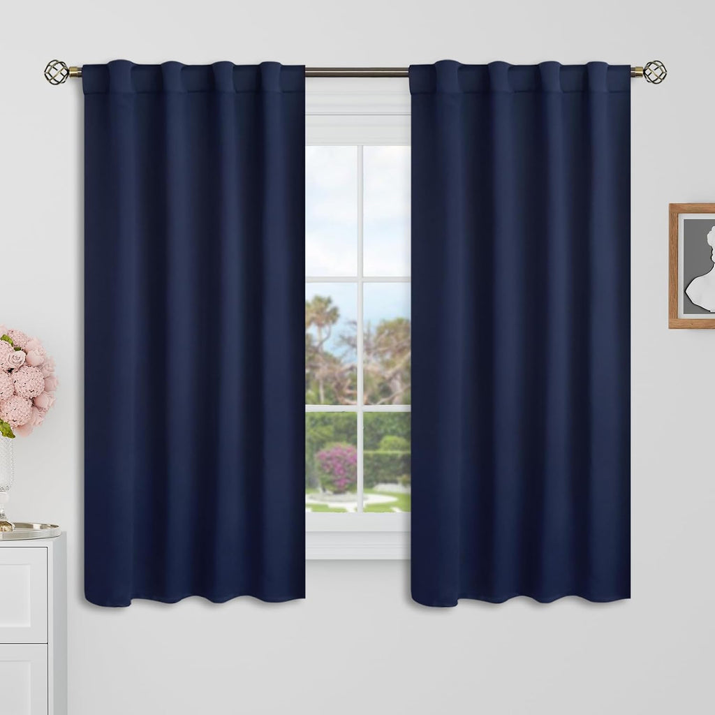BGment Navy Blue Cafe Curtains 48 Inch Length- 34 x 48 inch Rod Pocket and Back Tab Thermal Insulated Room Darkening Short Curtains for Kit…