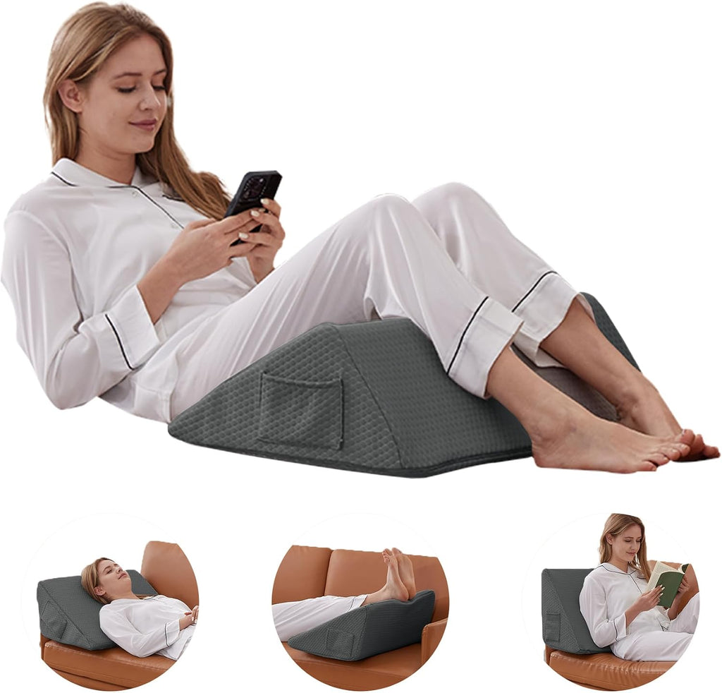 Bedluxe Knee Wedge Pillow, Memory Foam Leg Pillow Knee Pillow for Back Sleeping, Wedge Pillows for Legs Post Surgery, Triangle Pillow for K…