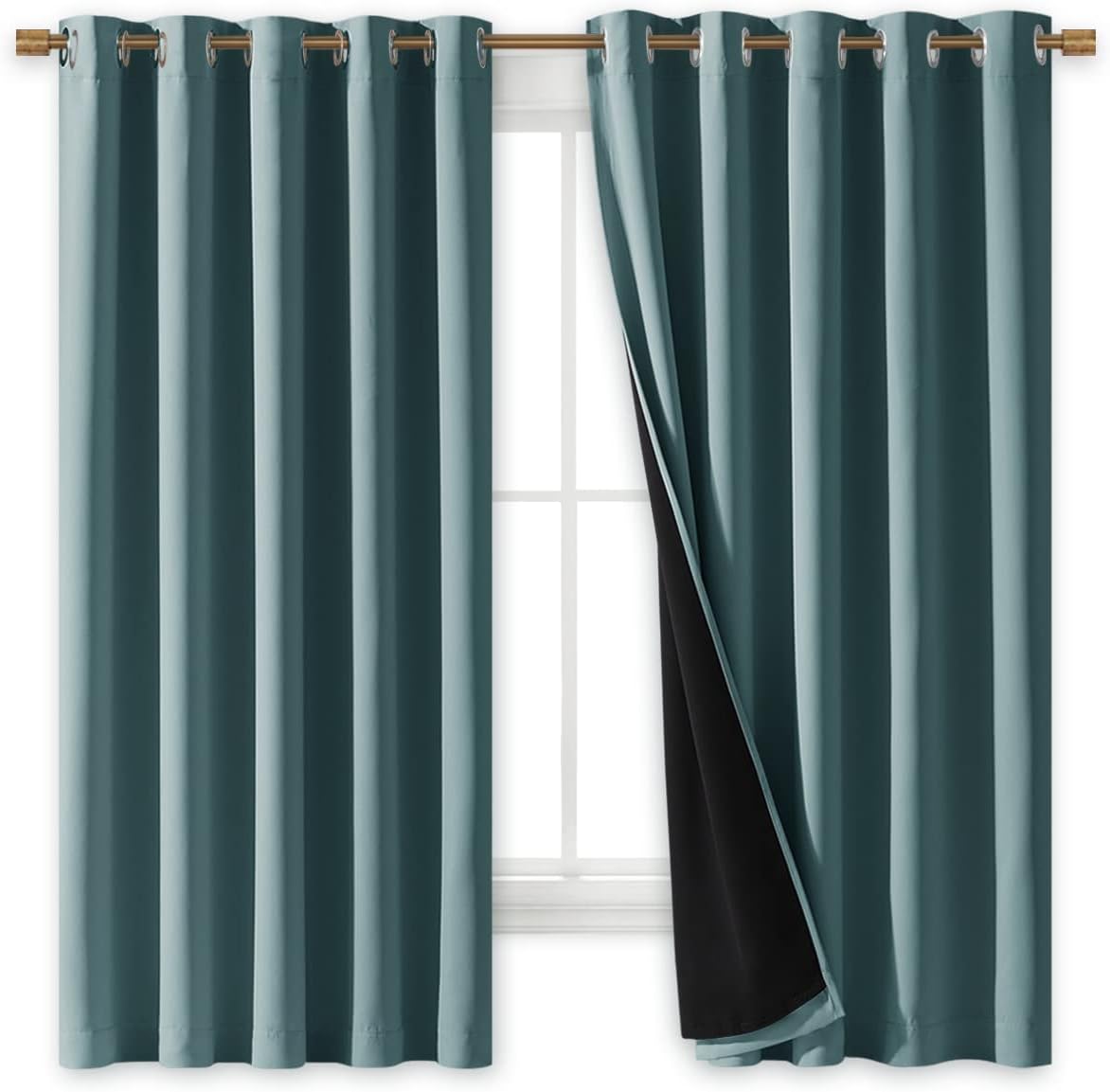 Nicetown 100% Blackout Lined Curtains, 2 Thick Layers Completely Blackout Window Treatment Thermal Insulated Drapes for Kitchen/Bedroom (Gr…