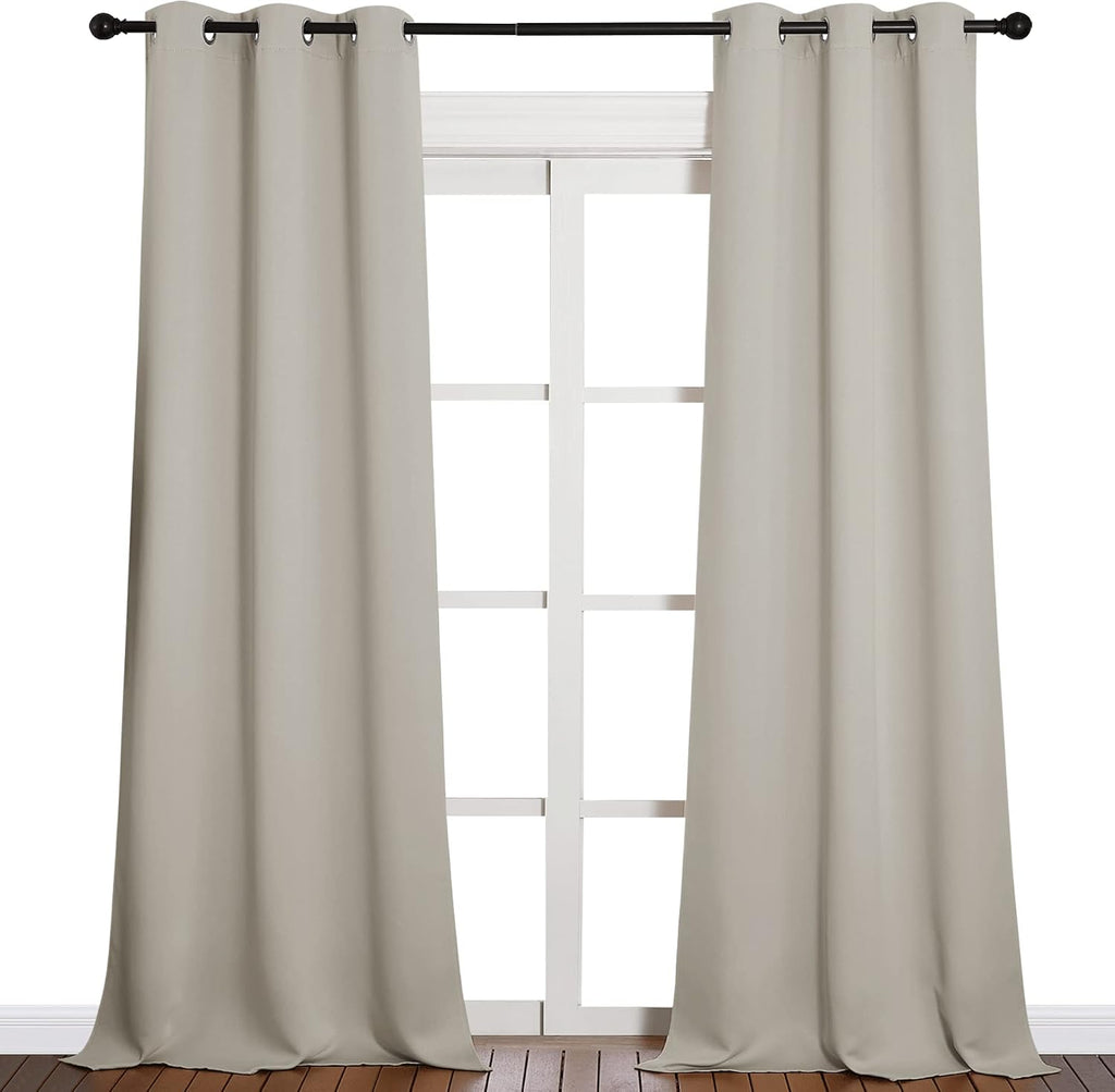 NICETOWN Room Darkening Curtain Panels 90 inches Long, Privacy Draperies for Living Room (Natural, 42 inches Width, 1 Pair)