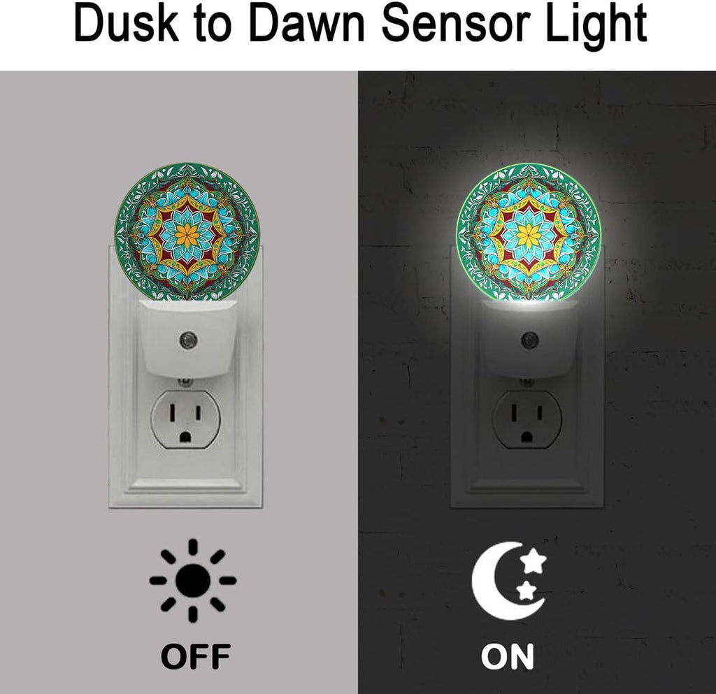 Mandala Flower Plug in Night Light Auto Light Round Lamps Energy Saving Gift for Women Men Friends