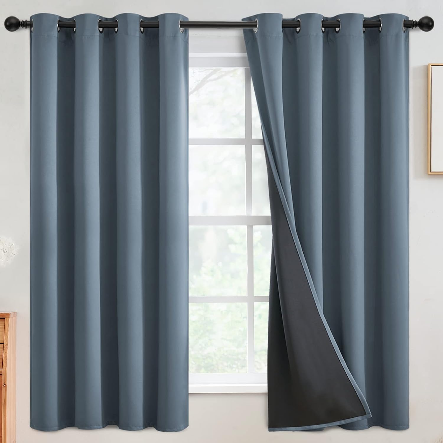 SimpleHome 100% Blackout Curtains for Bedroom, Thermal Insulated Grommet Window Drapes Room Darkening Stone Blue Curtains for Living Room wi…