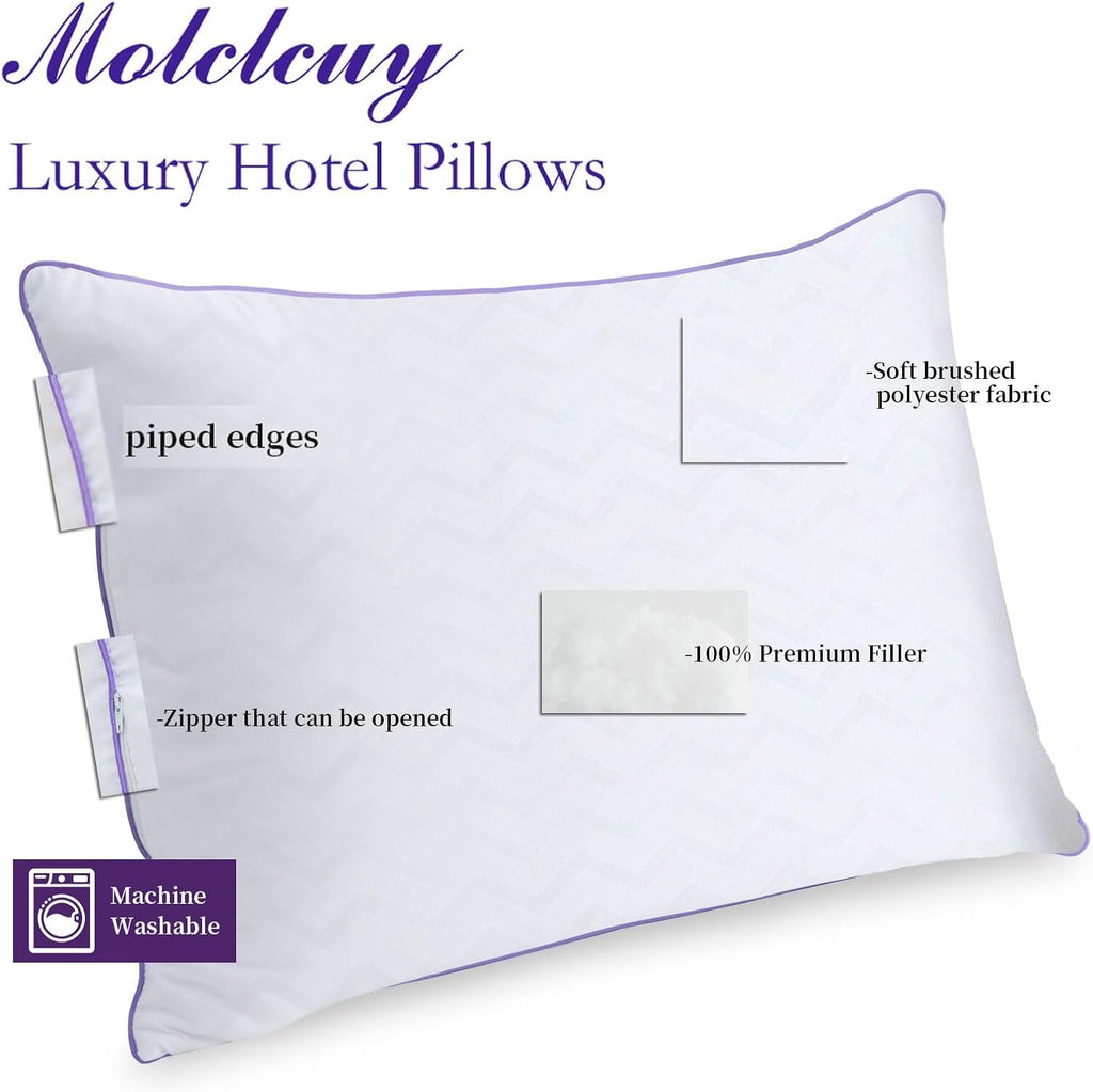 Molclcuy Bed Pillows Queen Size Set of 4, Hotel Collection Pillow for Side and Back Sleepers, Super Soft Down Alternative Microfiber Filled 4…