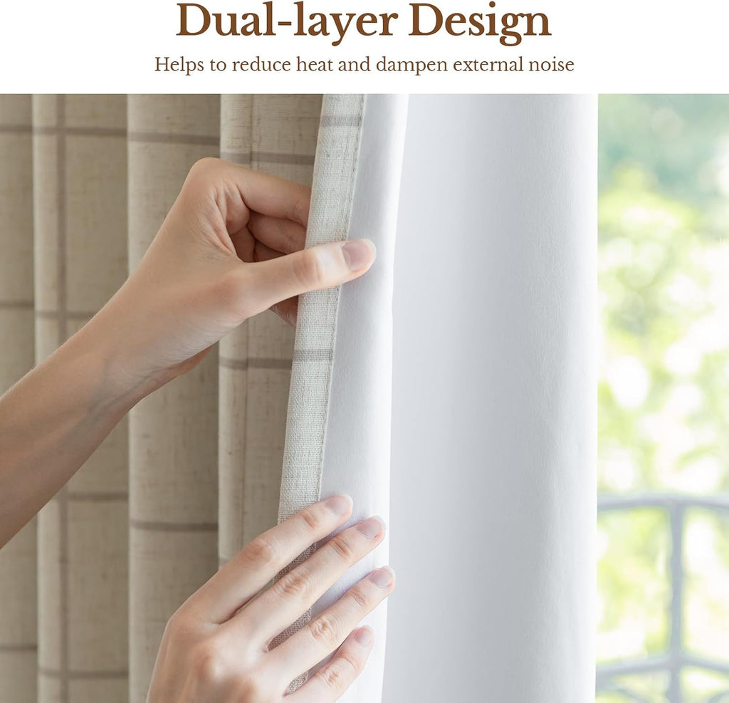 Threegirlshome THREE GIRLS Plaid Pinch Pleated Curtains - Modern Luxury Linen Buffalo Blackout Drapes, Thermal Insulated Double Layer Windo…