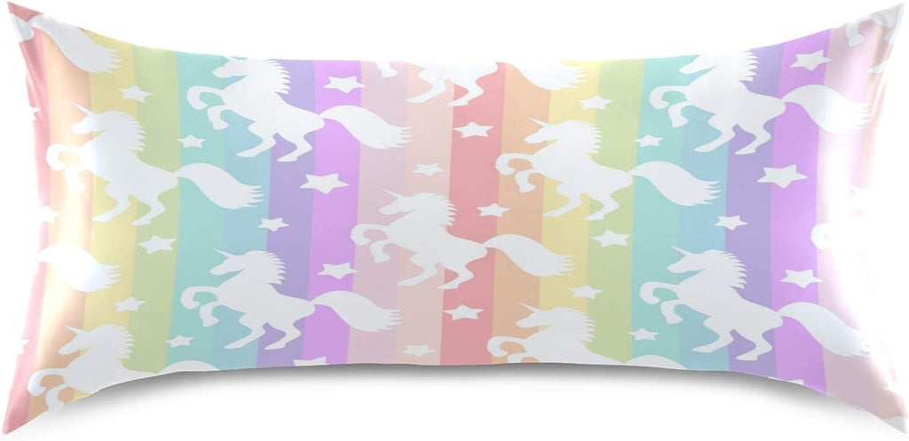 Blueangle Rainbow Unicorn Stripe Satin Pillowcase for Hair and Skin Silk Pillowcase, King Size(20x40 inches) - Satin Pillow Covers with…