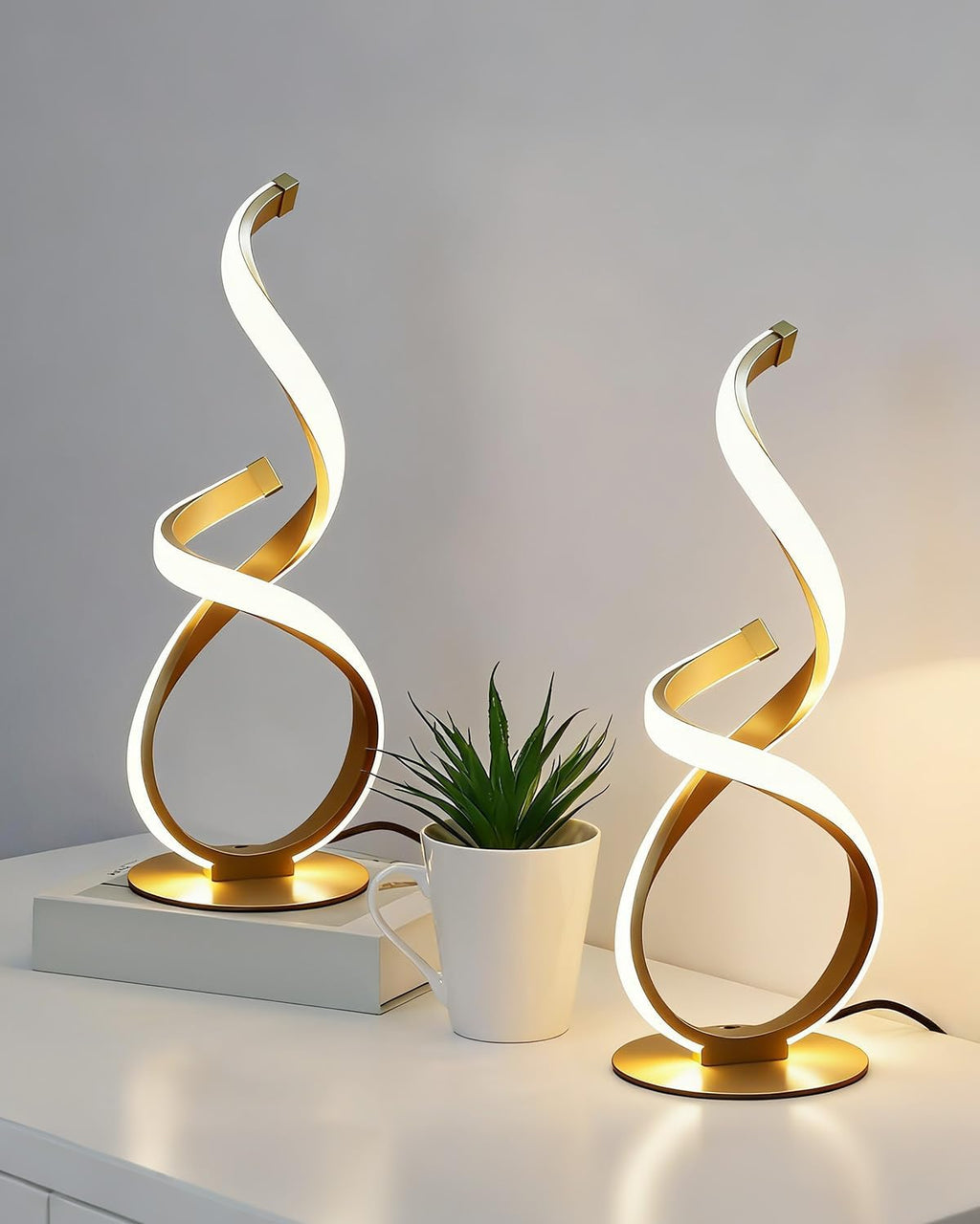 2 Pack Bedside Table Lamp, LED Spiral Desk Lamp, Touch Dimmable, 3 Color Temperature, Modern Nightstand Light for Night Stands, Unique…