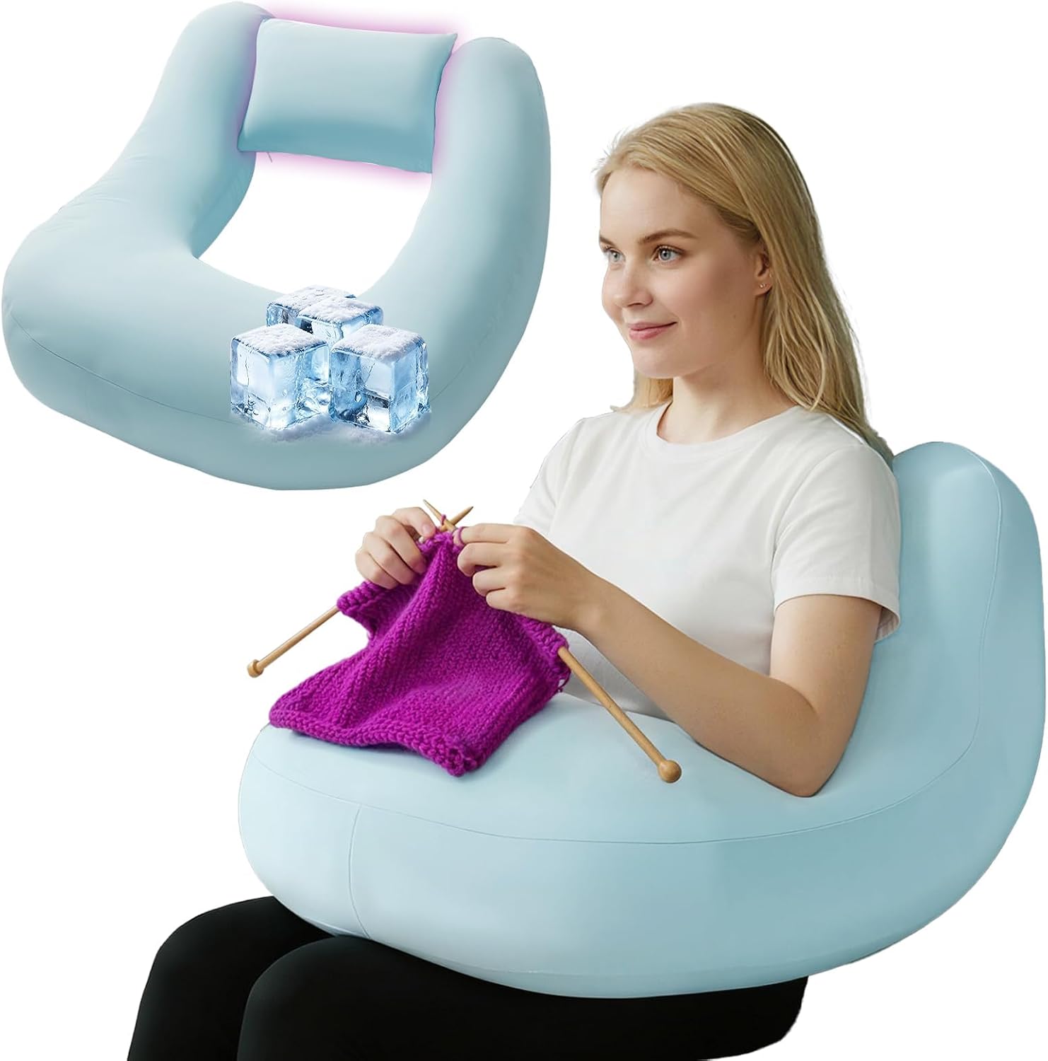 Pyurifai Cooling Crochet Pillow for Lap Support - Gaming Pillow for Lap with Extra Back Pillow for Support, Enlarged Reading Pillow for Lap…