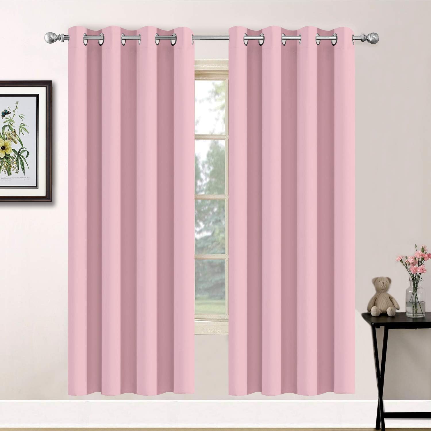 Yakamok Blackout Curtains Room Darkening Thermal Insulated with Grommet Window Curtain for Bedroom, 52 x 72 inch, Pink, 2 Panels