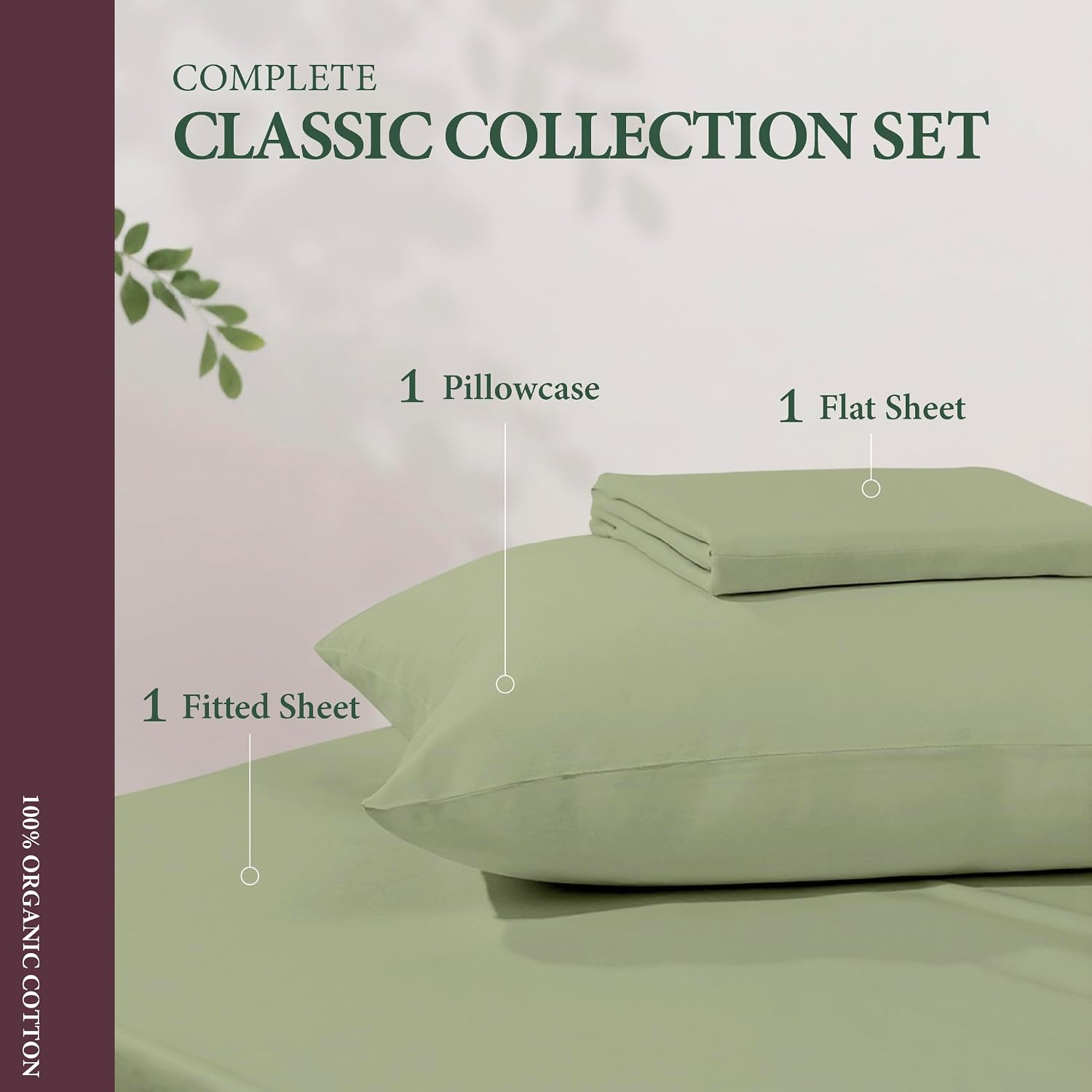 AshtonSheets 100% Organic Cotton Sheets Twin Size - 3 PC Organic Cotton Twin Size Percale Weave Sheet Set, Soft, Cooling, Crisp & Breathabl…