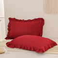 Merryword Burgundy Pillow Shams Standard Pillowcases 20x26inch Cute Ruffle Solid Pillow Cover Set of 2 Shabby Chic Soft Red Pillowcases Red