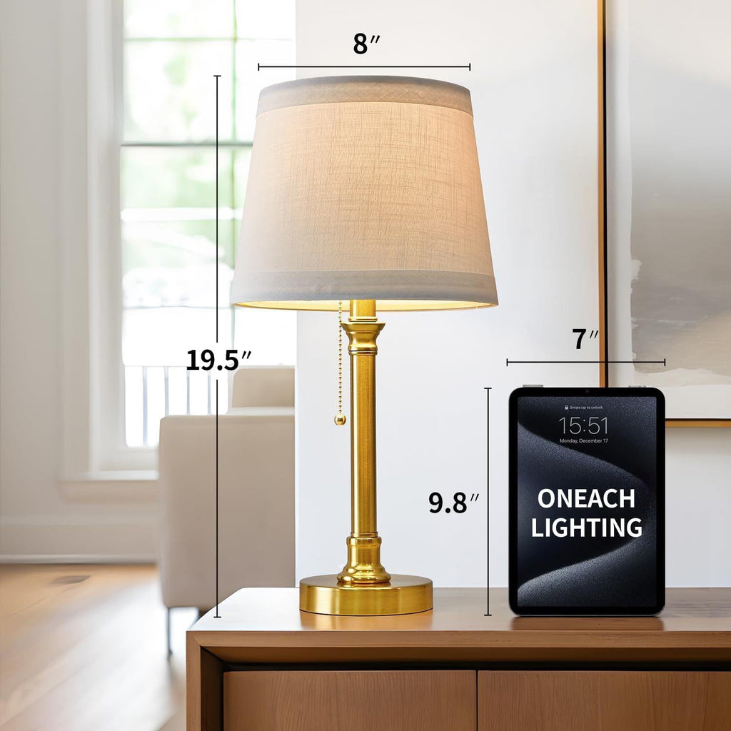 Oneach Modern Gold Brass Table Lamp Set of 2 for Bedroom Living Room 19.5'' Traditional Bedside Desk Nightstand Buffet Candlestick Samll…