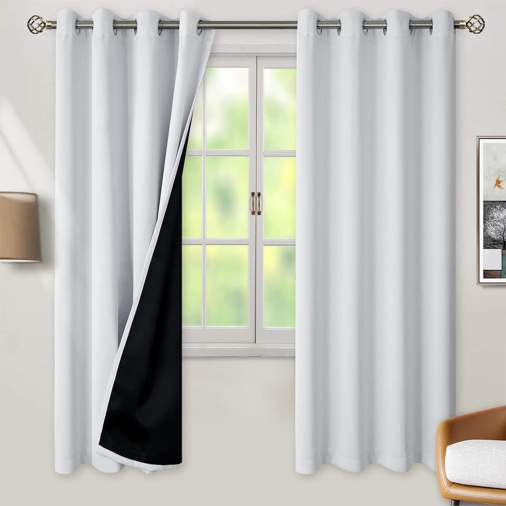 BGment Greyish White 100% Blackout Curtains for Bedroom 69 Inch Length 2 Panels Set, Thermal Insulated Full Light Blocking Grommet Noise Ca…