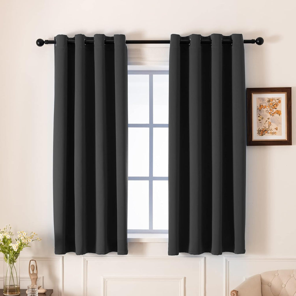 Pickluc Grey Blackout Curtains with Grommet 63 Inches Long 2 Panels Set, Light Blocking Window Drapes for Living Room, Thermal Insulated, N…