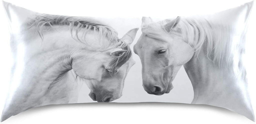 Blueangle Beautiful White Horse Satin Pillowcase for Hair and Skin Silk Pillowcase, Queen Size(20x30 inches) - Satin Pillow Covers with…