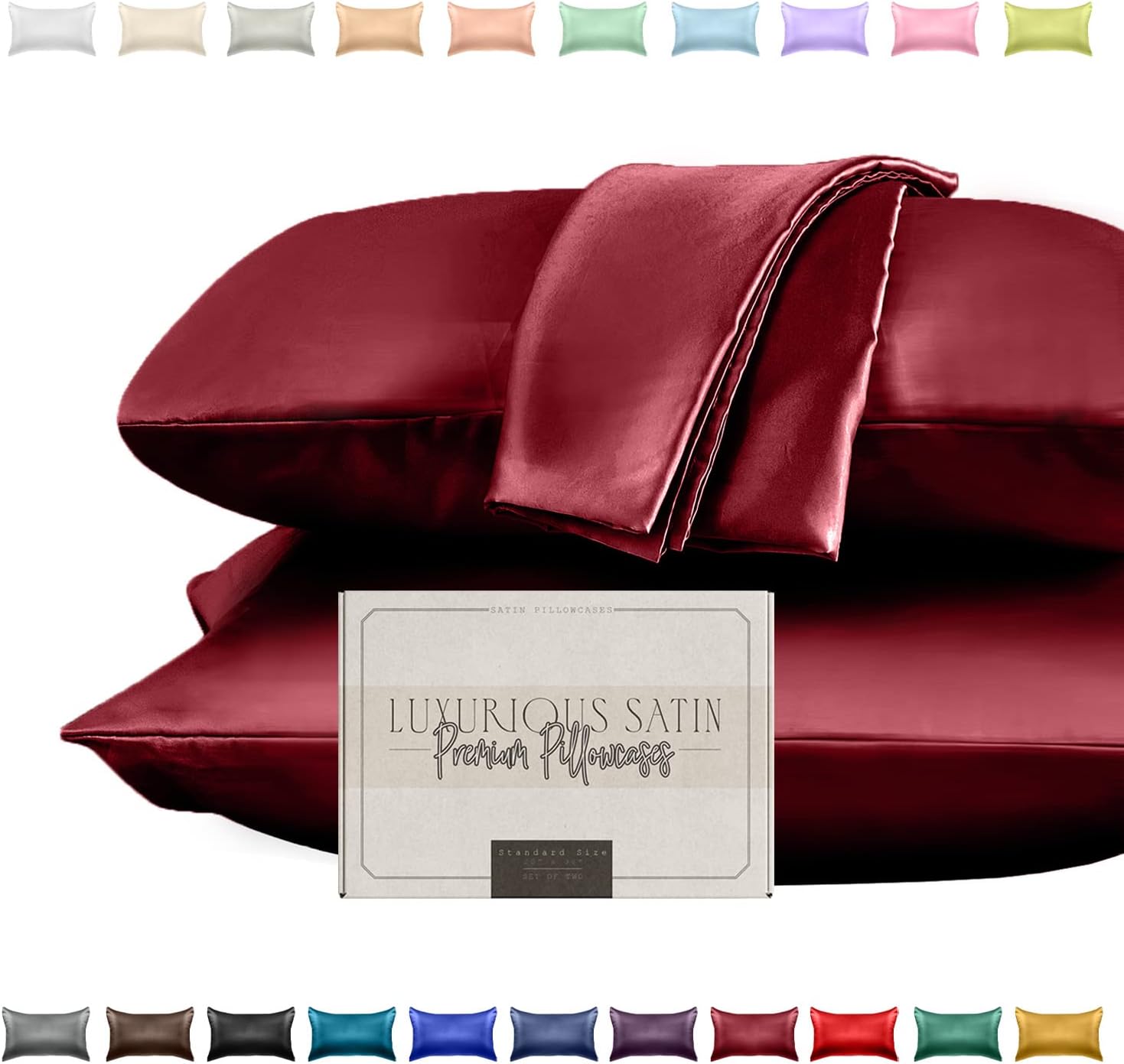 Elegantcomfort Elegant Comfort Silky and Luxurious 2-Piece Satin Pillowcase Set for Healthier Skin and Hair, Hidden Zipper Closure and Beau…