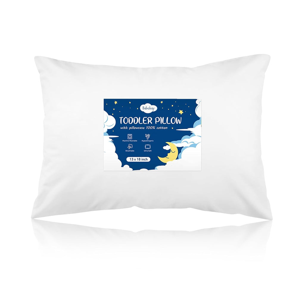 Babebay Toddler Pillow,13X18 Soft Toddler Pillows for Sleeping, Machine Washable Kids Pillow with Cotton Pillowcase, Perfect for Travel (Wh…