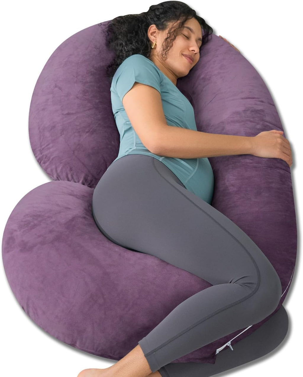 INSEN Pregnancy Pillow, Maternity Body Pillow with Velvet Cover, C Shaped Body Pillow for Sleeping, Purple