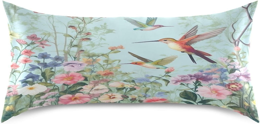 YETTASBIN Hummingbirds Flower Satin Pillowcase, Soft Breathable Silk Pillow Case with Envelope Closure for Hair and Skin, King Size 40 x…