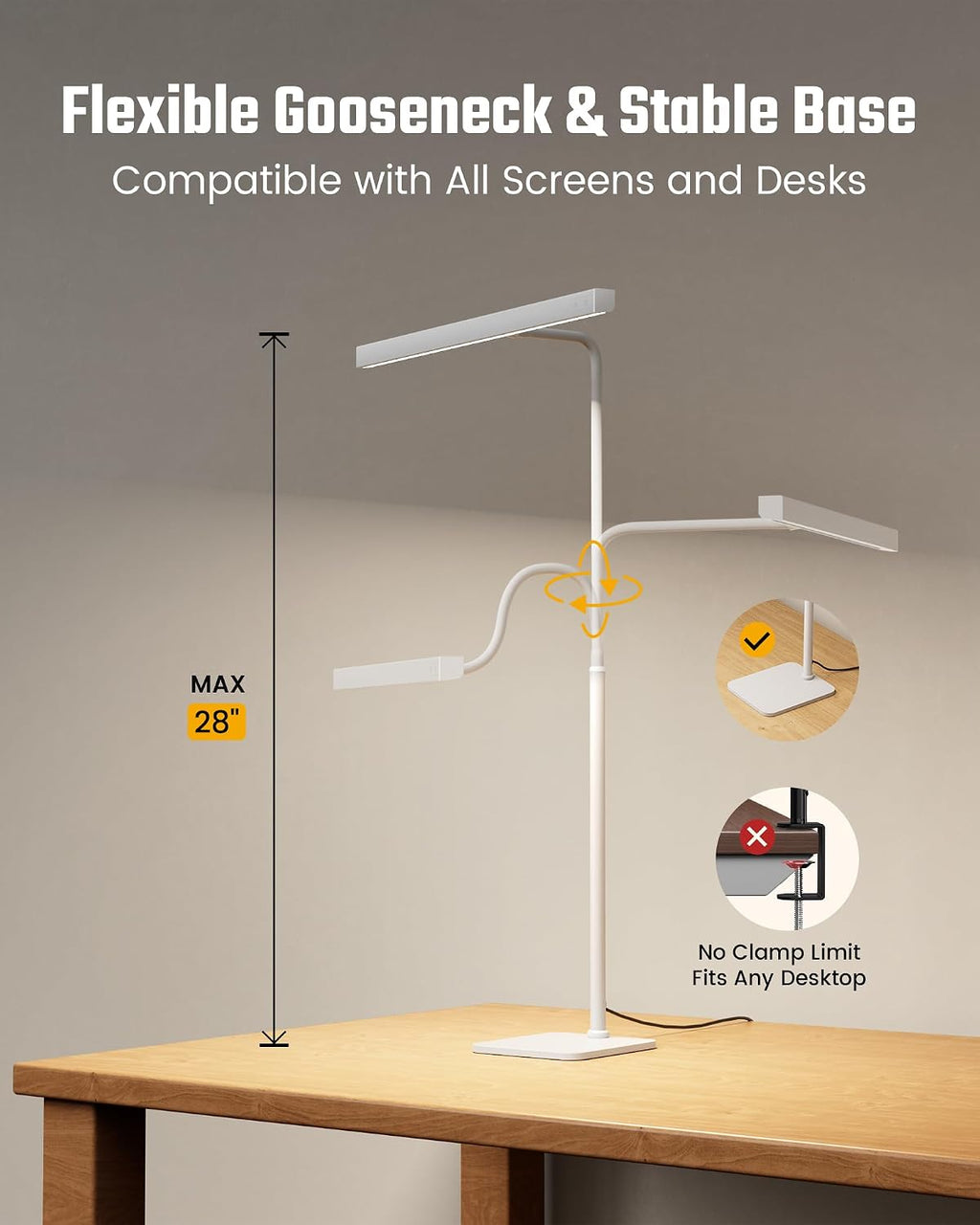 SUPERDANNY LED Desk Lamp for Home Office, Eye-Caring Desk Light with Base, 12W Touch Control 3 Colors Dimmable Brightness, Gooseneck…