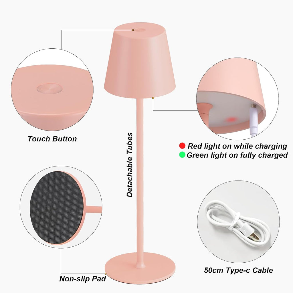 Kakanuo Cordless Table Lamp Rechargeable Pink - KK 2 Pack 5000mAH Battery Operated Lamp for Counter, 3 Color Stepless Dimming Wireless…