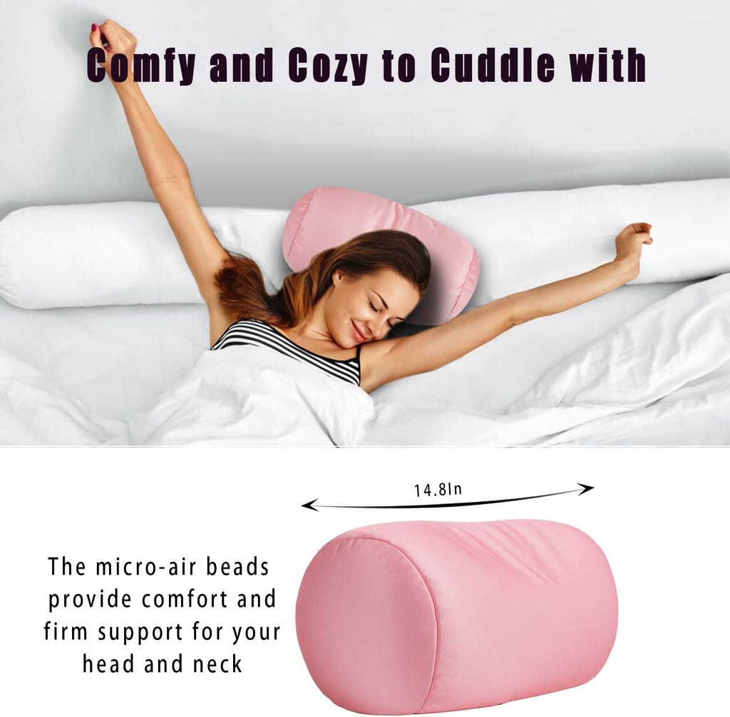 Squish Bean Bed Microbead Pillow Bolster Tube Body Pillow Smooth Cool Touch Fabric Neck & Back Support Throw Travel Pillow Fun Colors…