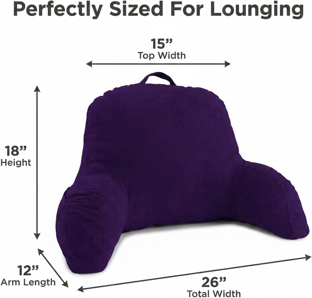 Deluxe Comfort Microsuede Bed Rest - Backrest Pillow with Arms - Bed Rest Pillow - Reading Bedrest Lounger - Sitting Support Pillow - Soft…