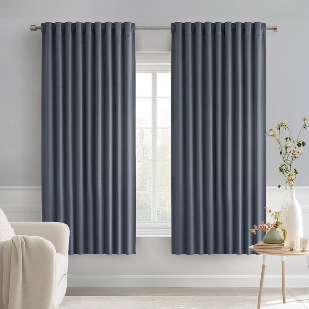Miulee Stone Blue Back Tab Blackout Curtains 63 Inch Length 2 Panels Set for Living Room Bedroom Privacy, Rod Pocket/Pinch Pleat Thermal In…