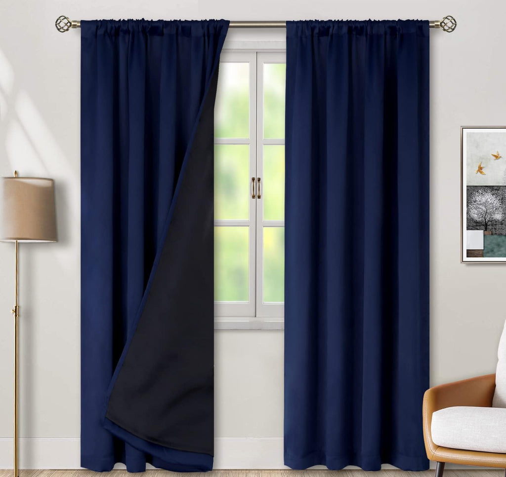 BGment Navy Blue 100% Blackout Curtains 84 Inches Long with Reducing Noise Liner, Rod Pocket and Back Tab Double Layer Full Room…