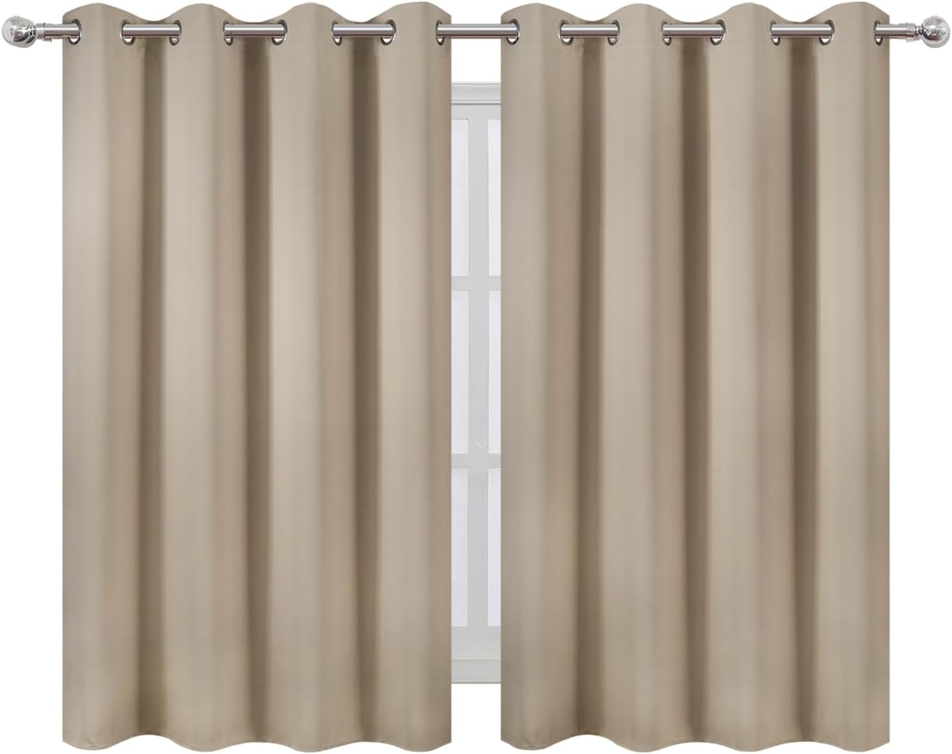 Lemomo Khaki Thermal Blackout Curtains/52 x 45 Inch/Set of 2 Panels Room Darkening Curtains 45 Inch silver