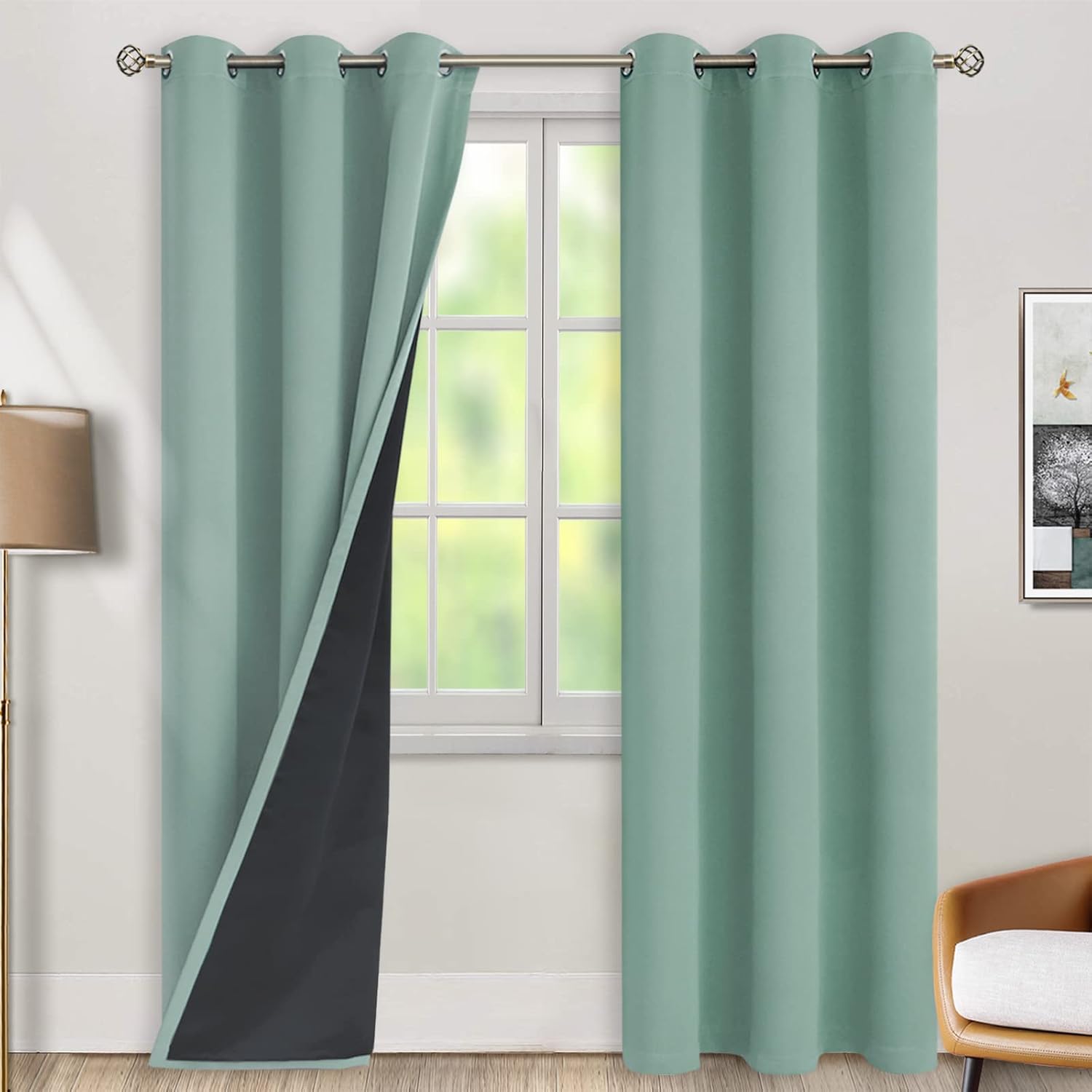 BGment Thermal Insulated 100% Blackout Curtains for Bedroom with Black Liner, Double Layer Full Room Darkening Noise Reducing Grommet Curta…