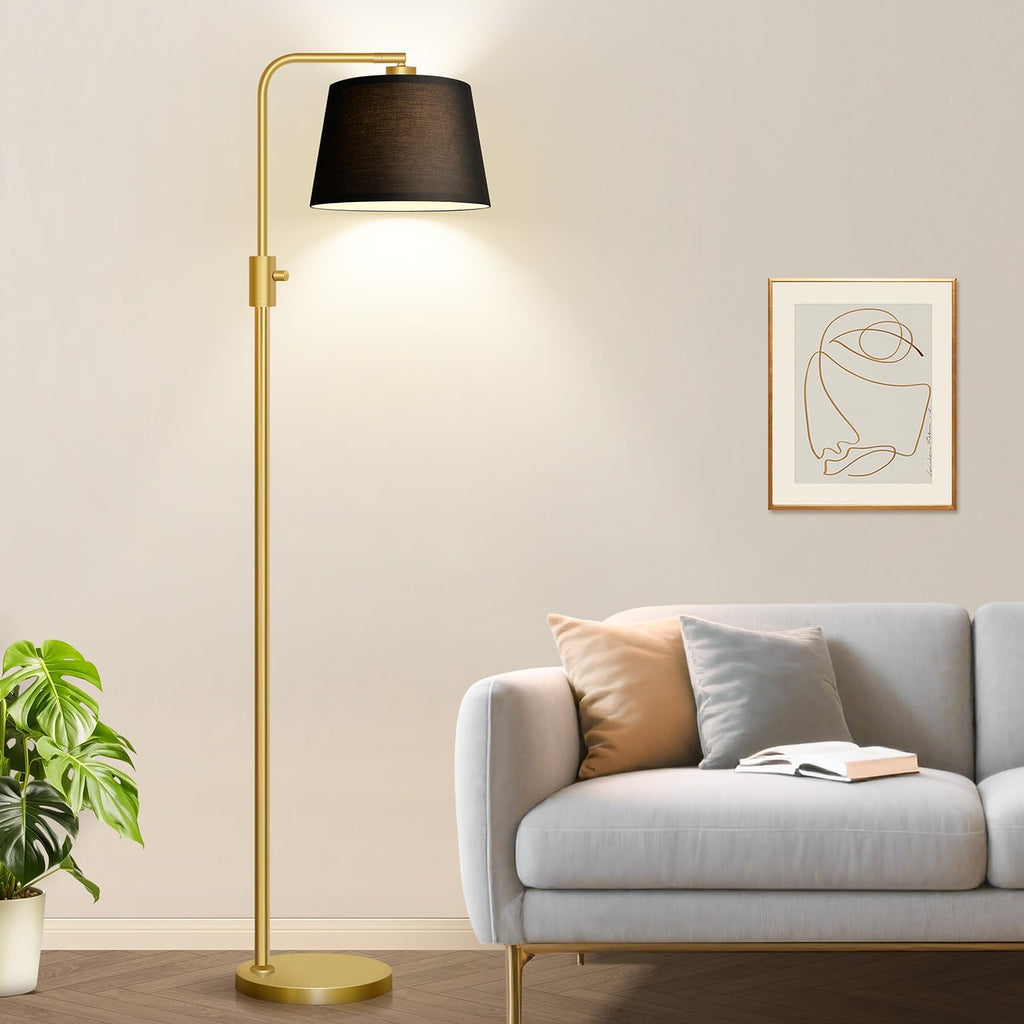 Nintiue Dimmable Gold Floor Lamp, 1000 LM LED Edison Bulb Included, Arc Floor Lamps for Living Room with Black Shade, Modern Standing…