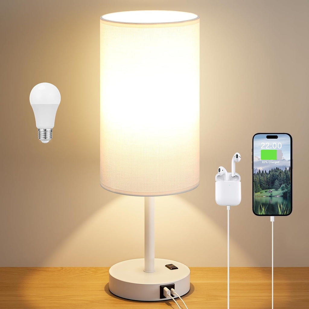Dicoool Touch Bedside Table Lamp with USB - 3 Way Dimmable White Lamp for Bedroom Nightstand, Desk Lamp with Charging Station for Dorm…