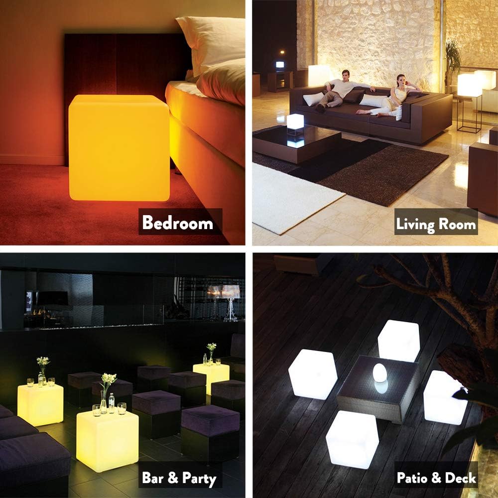 Mr.Go 14-Inch Color Changing LED Cube Light Stool, Glow Cube Seat for Kids, Modern LED Light Side Table, 16 RGB Colors Mood Lighting…