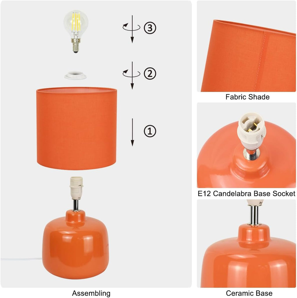 Oslo Small Ceramic Table Lamp for Living Room and Bedroom, Modern Kids Night Table Lamp, Φ7.09×H13.39IN, Bulb Excluded, Orange