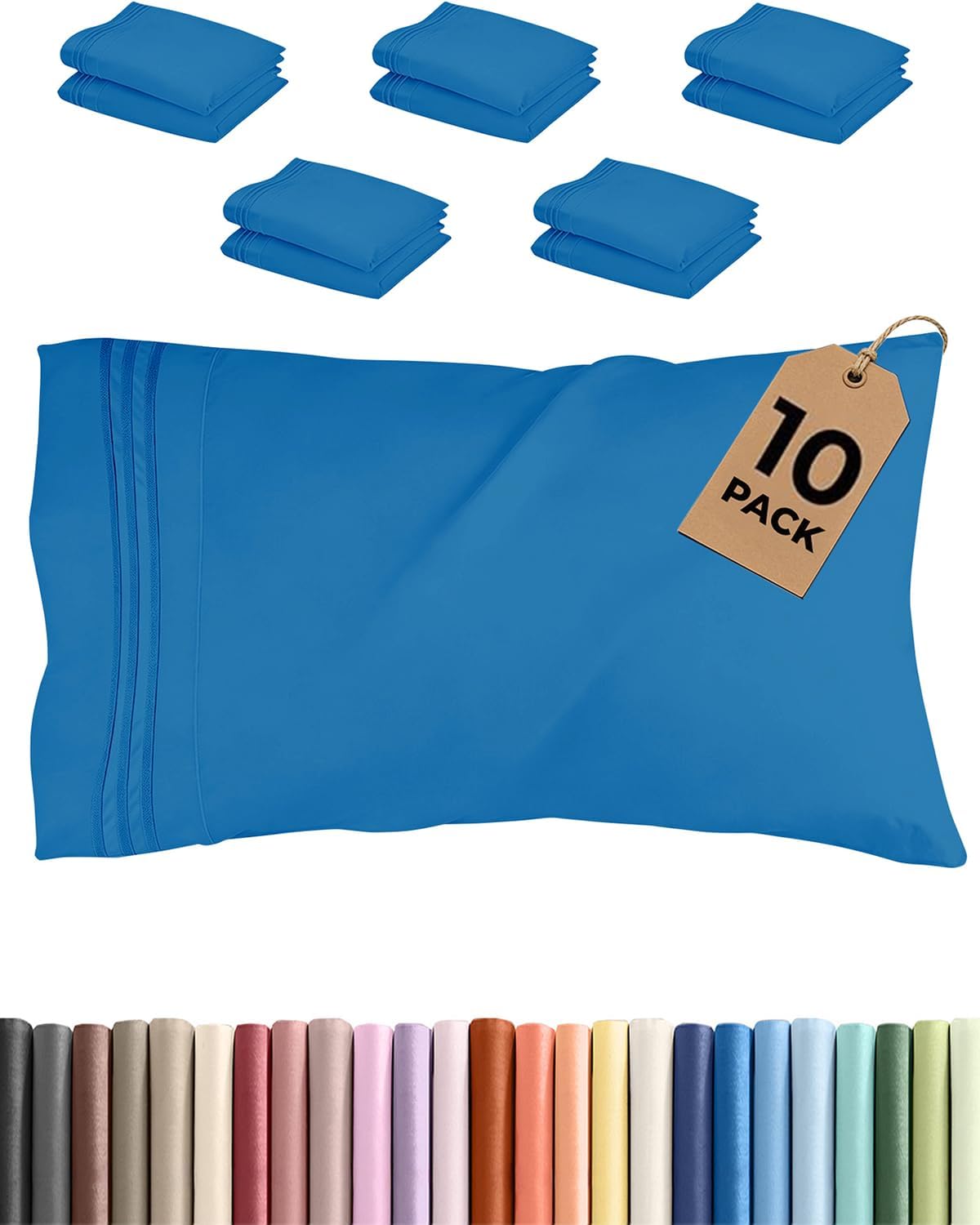 King Standard Pillow Cases Set of 10 - Ultra Soft Hotel Quality Pillowcase Covers - Comfy & Wrinkle Free - Shrink & Fade Resistant…