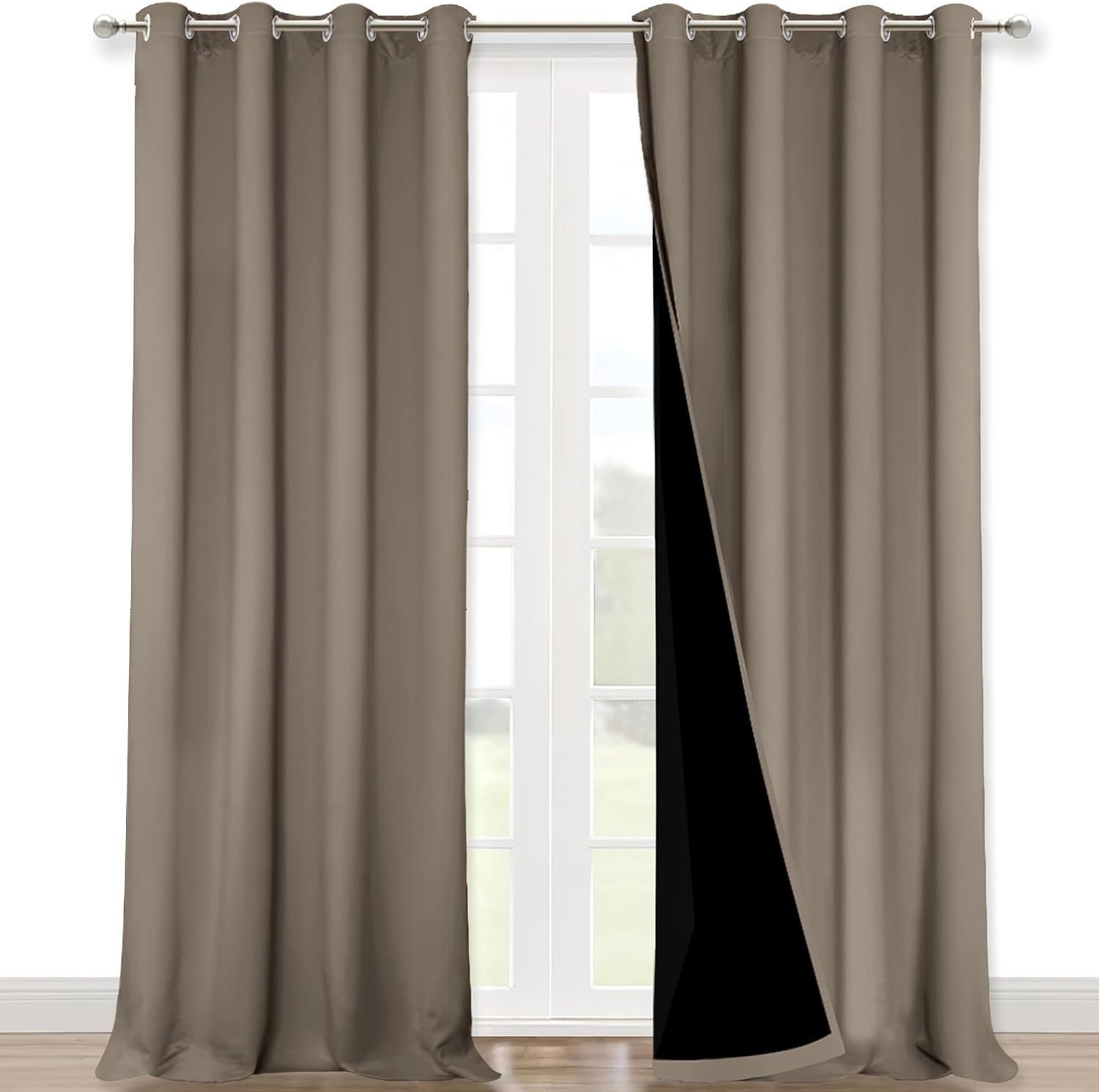 Nicetown 100% Blackout Blinds, Laundry Room Decor Window Treatment Curtains for Large Patio Sliding Door, Thermal Insulated Taupe Curtains…