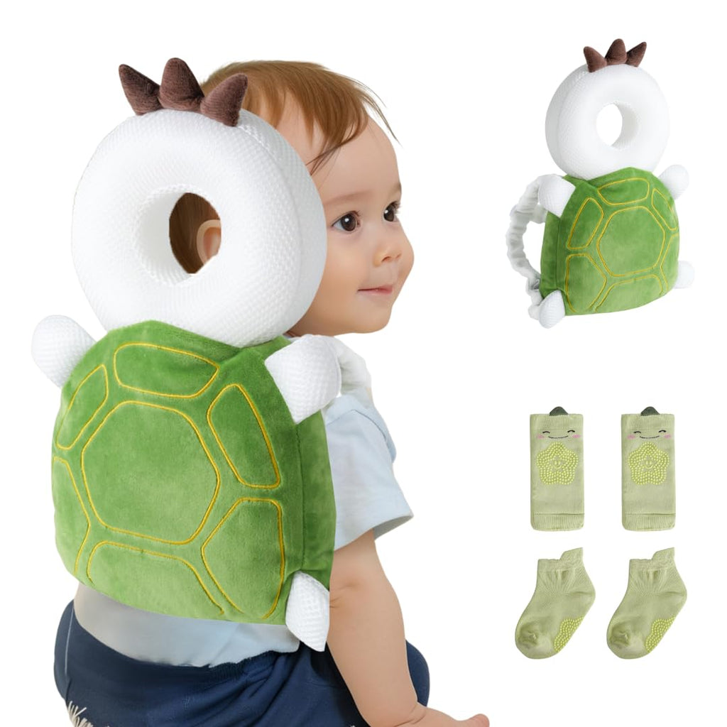 Baby Head Protector Backpack (9 to 24 Months) - Cute Head Guard Pillow with Knee Pads and Socks, Baby Shower Gift, Baby Safety Set…