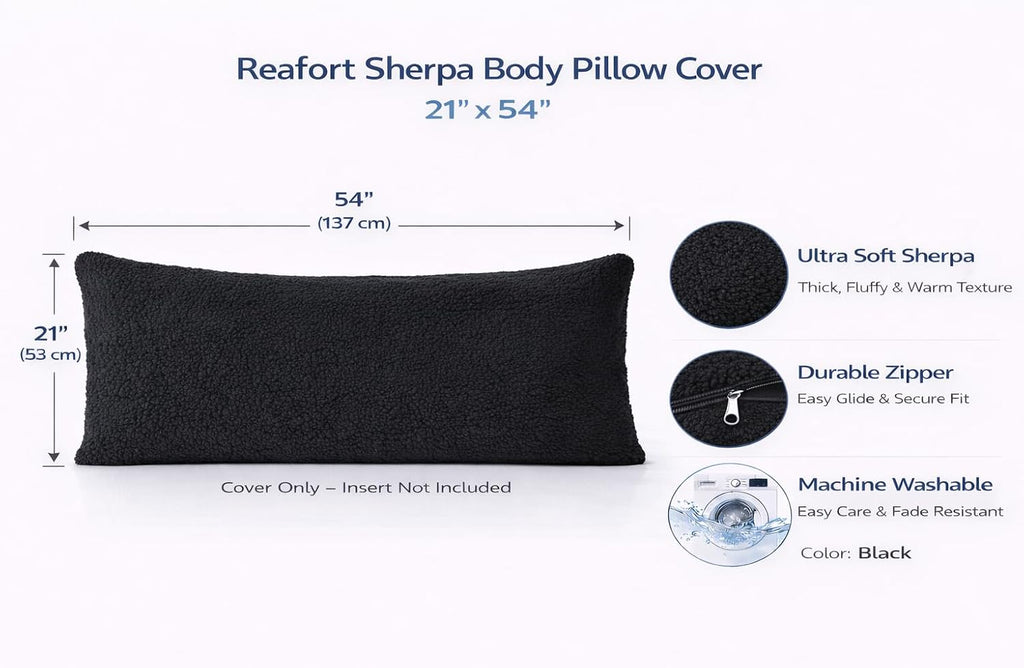 Reafort Sherpa Body Pillow Cover 21" x 54", Plush Fleece Long Body Pillowcase with Zipper Closure, Ultra Soft Fluffy Cozy Decorative…